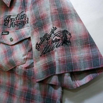 画像2: indian motcycle   フライングチマヨ刺繍 ジャガードチェックシャツ 