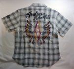 画像1: indian motcycle   フライングチマヨ刺繍 ジャガードチェックシャツ  (1)
