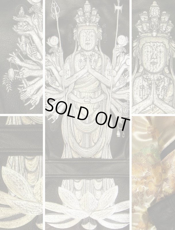 画像2: [お取り寄せ商品] 花旅楽団 立千手観音柄 刺繍レザーJKT  レザーライダースジャケット （国産ステアオイル加工） (2)