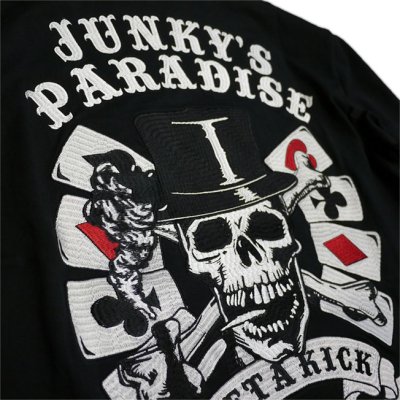 画像1: Junky's Paradise   ギャンブルスカル柄 総刺繍　7分袖Tシャツ