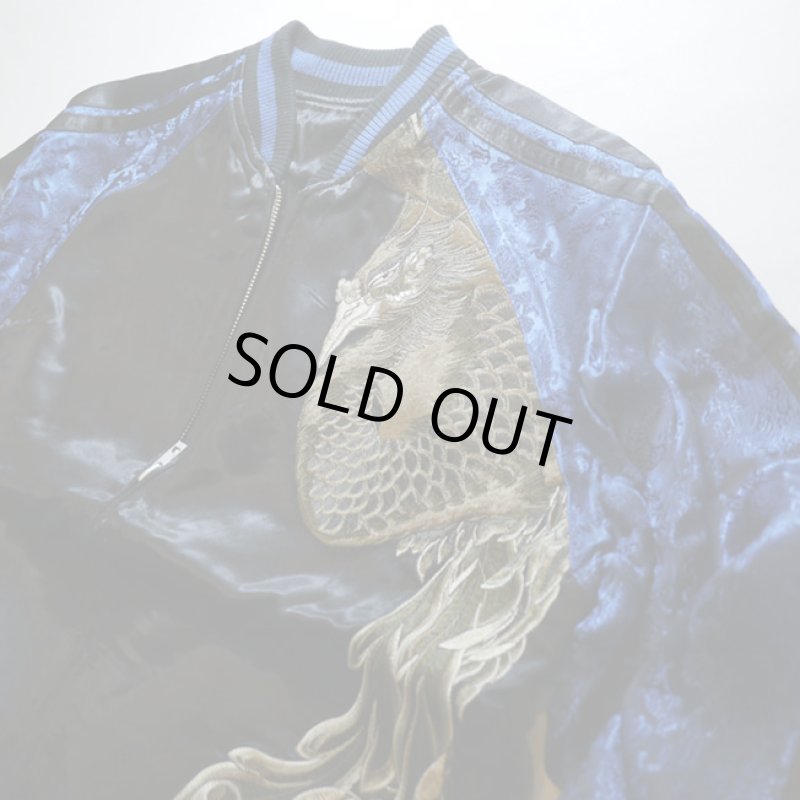 画像4: 花旅楽団 [ 鳳凰 ] 刺繍 リバーシブルスカジャン ブラック／ブルー (4)