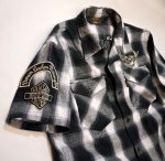 画像5: VANSON  オンブレチェック ワッペン刺繍 ワークシャツ  グレー (5)