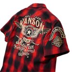 画像3: VANSON  オンブレチェック ワッペン刺繍 ワークシャツ  レッド (3)