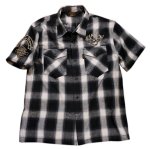 画像2: VANSON  オンブレチェック ワッペン刺繍 ワークシャツ  グレー (2)