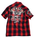 画像1: VANSON  オンブレチェック ワッペン刺繍 ワークシャツ  レッド (1)