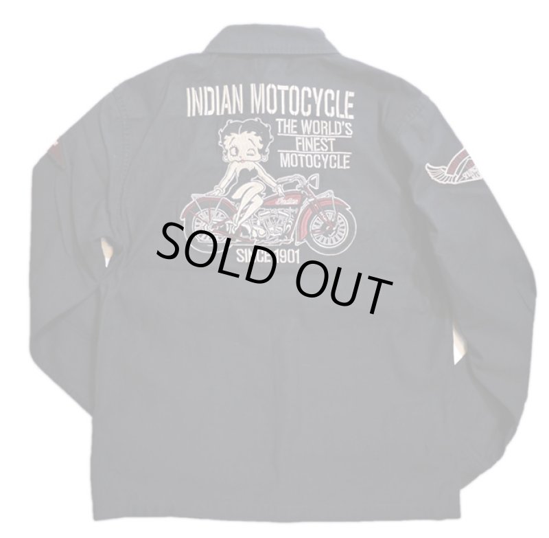 画像1: indian motocycle/betty boop ワッペン 刺繍 シャツ （ブラック） (1)