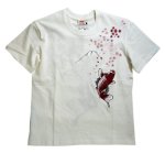 画像2: 花旅楽団  [桜と緋鯉 ] 総刺繍 Tシャツ ホワイト (2)