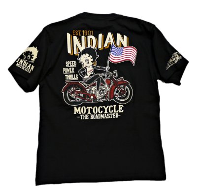 画像1: indian motocycle / betty boop プリント 刺繍 Tシャツ BBI-817