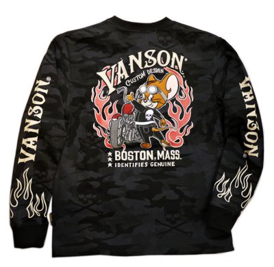 画像1:  VANSON (バンソン）TOM & JERRYコラボ  刺繍 長袖Tシャツ TJV-901