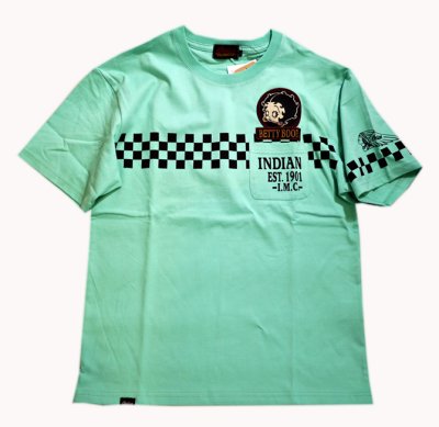 画像1: indian motocycle / betty boop プリント 刺繍 ポケット付きTシャツ BBI-914