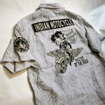 画像4: indian motocycle / betty boopコラボ  刺繍  ストライプ ワークシャツ BBI-927 (4)