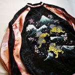 画像3: Japanesque (ジャパネスク）波に獅子 刺繍 リバーシブルスカジャン 3RSJ-046  ブラック／ピンク (3)