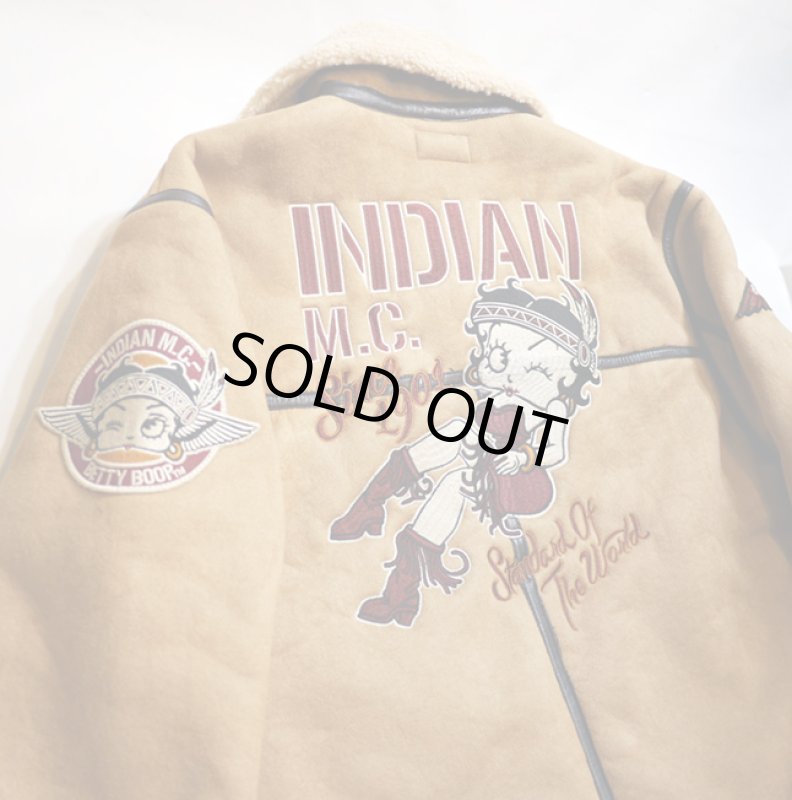 画像3: indian motocycle/betty boop  ベティー刺繍  フェイクムートン B-6フライトジャケット BBI-936 (3)