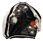 画像2:  Japanesque (ジャパネスク）菊と唐草刺繍リバーシブルスカジャン  3RSJ-703 ブラック／ホワイト (2)
