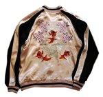 画像1:  Japanesque (ジャパネスク）桜と金魚刺繍 袖桜ジャガード リバーシブルスカジャン ピンク 3RSJ-702  (1)
