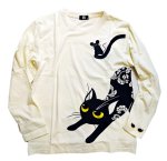 画像1: LIN (リン） [黒猫Lamy &ネズミEarl  ] 長袖Tシャツプリント 刺繍   ALLT-75005 オフホワイト (1)