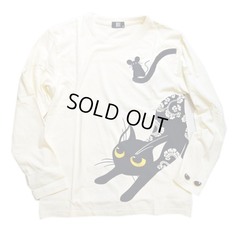 画像1: LIN (リン） [黒猫Lamy &ネズミEarl  ] 長袖Tシャツプリント 刺繍   ALLT-75005 オフホワイト (1)