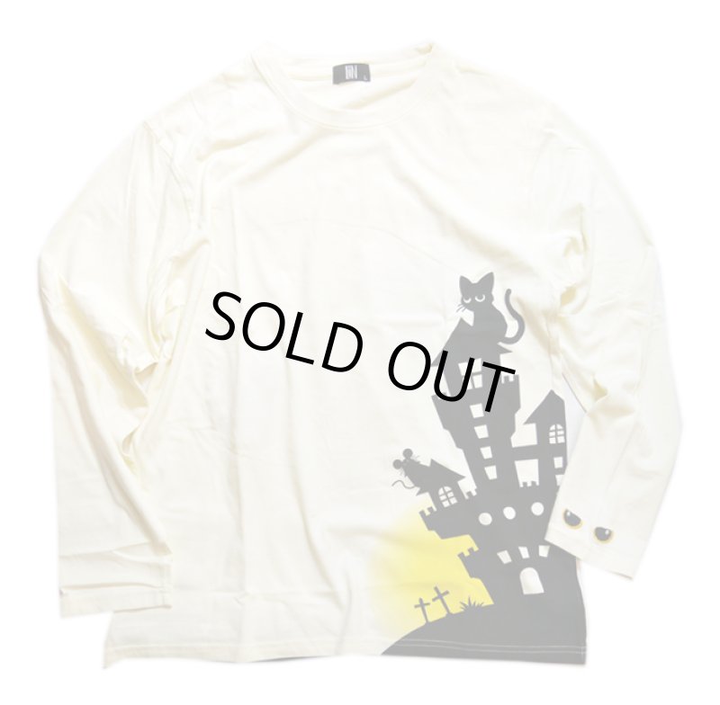 画像1: LIN (リン） [黒猫Lamy &ネズミEarl の夜会 ] 長袖Tシャツプリント 刺繍   ALLT-75006 オフホワイト (1)