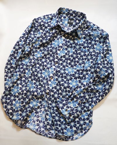 画像1: 衣桜   [ 桜 藍染絞り ] 長袖シャツ  SA-1358 (日本製）