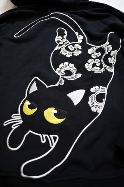 画像2: LIN (リン） [黒猫Lamy &ネズミEarl  ] ジップ パーカー 刺繍  ALP-75007 ブラック