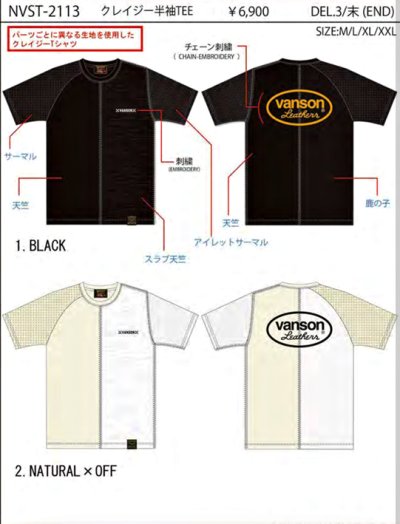 画像1: VANSON (バンソン） クレイジーTシャツ 刺繍  NVST-2113 ナチュラル／オフホワイト