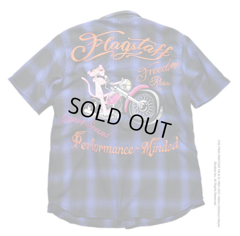 画像1: FLAGSTAFF(フラッグスタッフ) / PINK PANTHER(ピンクパンサー) 刺繍  チェックシャツ 412004 ブルー (1)