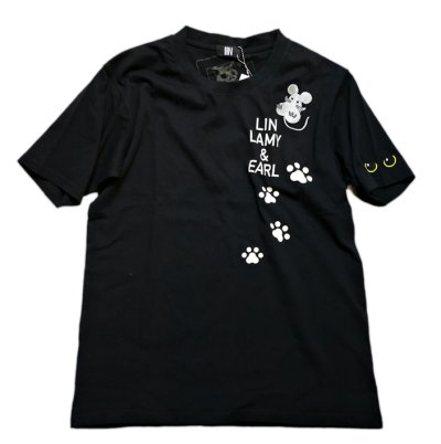 画像1: LIN (リン） 黒猫Lamy &ネズミEarl  キングラミTシャツ プリント 刺繍 Tシャツ  ATL-75016