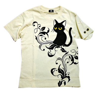 画像2: 再入荷 LIN (リン） 黒猫Lamy &ネズミEarl  ちょっとはなれて（ソーシャルディスタンス）プリント 刺繍 Tシャツ  ATL-75019