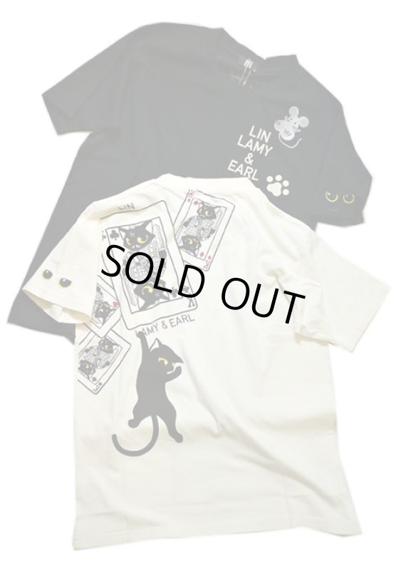 画像1: LIN (リン） 黒猫Lamy &ネズミEarl  キングラミTシャツ プリント 刺繍 Tシャツ  ATL-75016 (1)