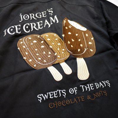 画像1: HOUSTON (ヒューストン） ice cream 刺繍 ボーリングシャツ 40826 ブラック