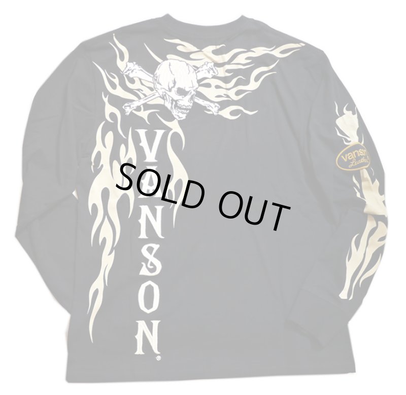 画像1: VANSON (バンソン）トライバルスカル 刺繍 長袖Tシャツ (ベア天竺）NVLT-2117 ブラック (1)