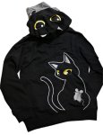 画像9: LIN (リン） [ Lamy and Earl  ] 黒猫とネズミのダブルフードパーカー  刺繍  AL-75018 ブラック (9)
