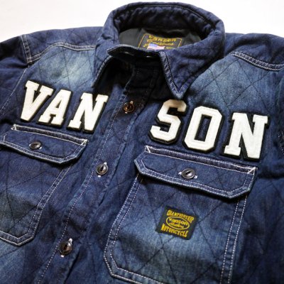 画像1:  VANSON (バンソン） CPOシャツ  中綿入り  NVSL-2107  インディゴ（ ビンテージ加工）