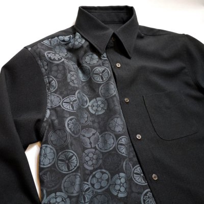 画像1: 衣桜   家紋切替え  長袖シャツ  SA-1441 (日本製）ブラック