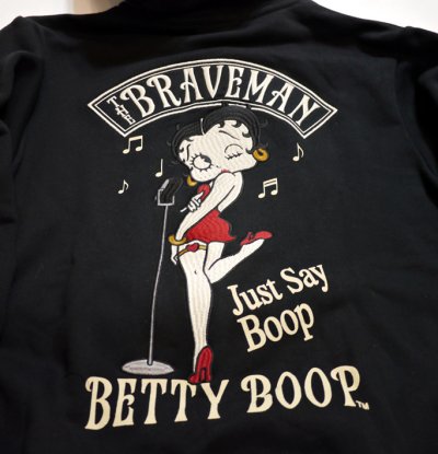 画像1: THE BRAVEMAN / BETTY BOOP コラボ   刺繍  プリント ジップパーカー BBB-2205  ブラック