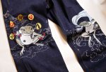 画像3: 参丸一    [ 風神雷神蛙 ]　刺繍 デニムパンツ SM-202107 インディゴブルー (3)