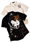 画像7:  今昔 ( KON-JAKU ) 絣の狐  ガーゼ 半袖シャツ プリント 刺繍 KJ-29074 オフホワイト (7)
