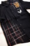 画像5:  今昔 ( KON-JAKU ) 絣の狐  ガーゼ 半袖シャツ プリント 刺繍 KJ-29074 ブラック (5)