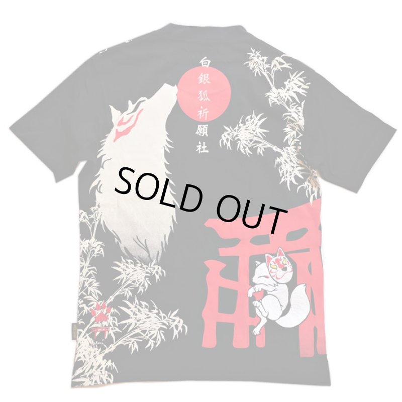 画像2: 今昔 ( KON-JAKU )  [ 狐祈願の社 ] プリント 刺繍 Tシャツ KJ-26002 (2)