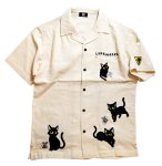 画像1: LIN (リン） Lamy and Earl   黒猫 刺繍 ガーゼ 半袖シャツ   AL-75043 オフホワイト (1)