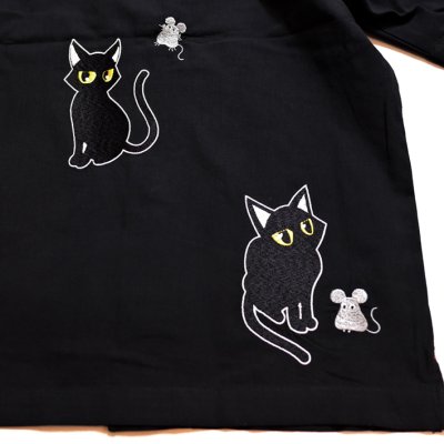 画像2: LIN (リン） Lamy and Earl   黒猫 刺繍 ガーゼ 半袖シャツ  AL-75043  ブラック