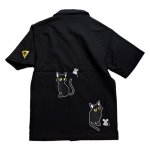画像2: LIN (リン） Lamy and Earl   黒猫 刺繍 ガーゼ 半袖シャツ  AL-75043  ブラック (2)
