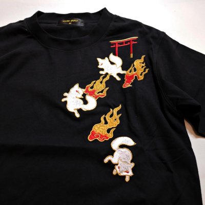 画像2: 今昔 ( KON-JAKU )   [  狐火 ] 刺繍 Tシャツ　KJ-21020