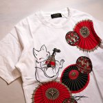 画像9: 今昔 ( KON-JAKU )   [ 琵琶狐と笛狐 ]  プリント 刺繍 Tシャツ　KJ-22001 (9)