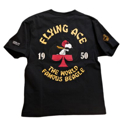 画像1: PEANUTS SNOOPY × LOWBLOW KNUCKLE コラボ [SPADE FLYING ACE ] 刺繍 プリント Tシャツ  582401