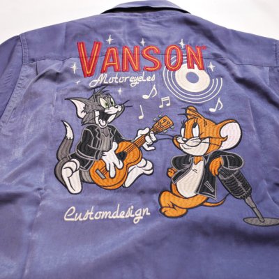 画像1: vanson  (バンソン） tom&jerry コラボ 刺繍  ボーリングシャツ  TJV-2221 グレー