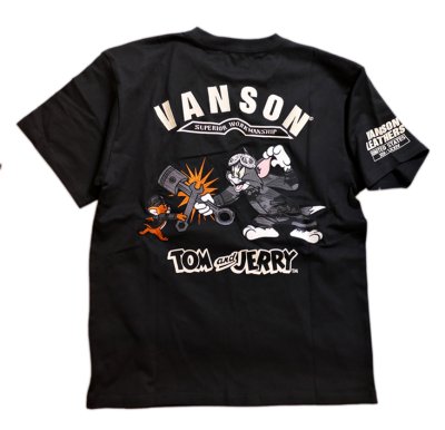 画像1: vanson  (バンソン） tom&jerry コラボ 刺繍  Tシャツ  TJV-2229