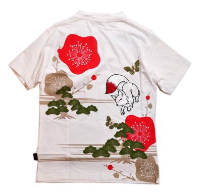 画像2: 今昔 ( KON-JAKU )   [ 松梅で縁起よこいこい  ]  プリント 刺繍 Tシャツ　KJ-22003