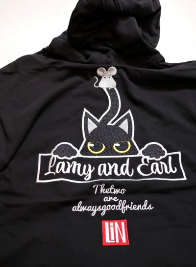 画像2: LIN (リン） [ Lamy and Earl  ] 黒猫 袖変形 プルオーバー パーカー 刺繍  オーバーサイズ  AL-75048  ブラック