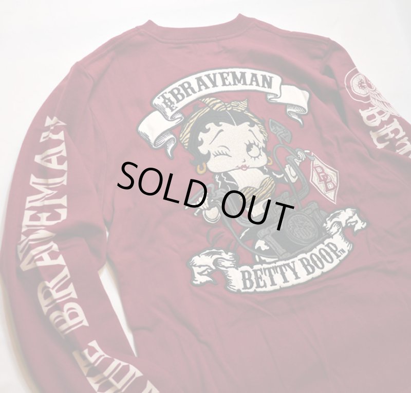 画像3: THE BRAVEMAN / BETTY BOOP コラボ   ベティー 刺繍 長袖Tシャツ BBB-2230 ワイン (3)